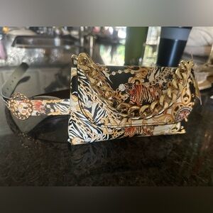 Aldo Animal Print Crossbody belt Bag with Gold Chain New